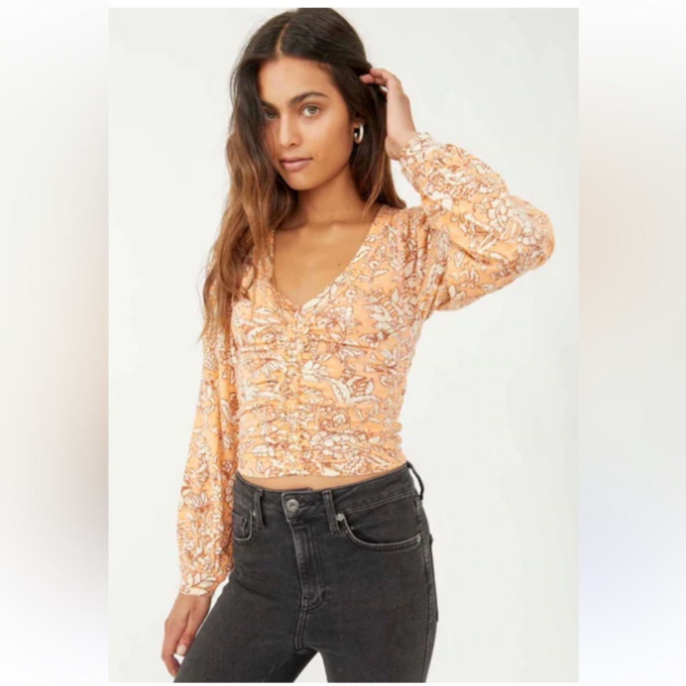 ￼Free People Say the Word Floral Cropped Top Long Sleeve